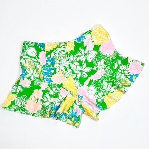 Woman’s Lilly Pulitzer High Waisted Ruffle Shorts Floral Green Pink Size 4